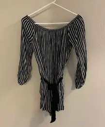 Black and White Striped off the Shoulder Romper