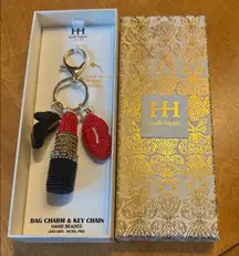 Haute Hippie beaded lipstick heel & lips bag charm