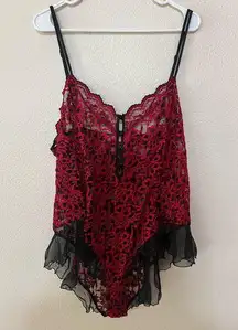 Lane Bryant Intimates red black lace ruffle Teddy bodysuit lingerie 2X