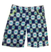 PGA tour womens size 4 small loud mouth print golf shorts blue neon plaid