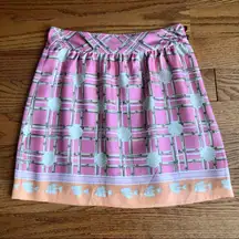 VINEYARD VINES Silk Printed Lined Mini Skirt Pink Orange Taupe Women’s Size O