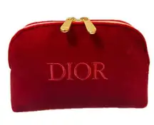 Christian Dior Red Velvet Double Zipper Travel Cosmetic Toiletry Evening Bag