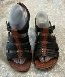 Ariat Black Brown‎ Woven Leather Small Wedge Buckle Strap Sandal Size 8
