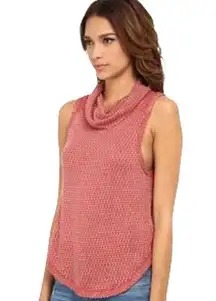 We the Free People XS Top Sleeveless Tank Cowl Neck Red White Knit Soft 1231