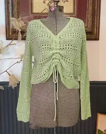 Jolie & Joy Open Knit Crochet Cinch Front Tie Boho Sweater - Sz XL 💛🎀