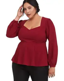 Torrid Plus Size 3X Top Peplum Crepe‎ Sweetheart Neck Top Red Keyhole Blouse 686