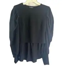 Lulus  Black Puff Sleeve Hi Low Dressy Sweater Blouse Size Small