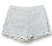 J.O.A. Los Angeles Shorts White Eyelet Floral Detail Ruffle Hem Retro Style