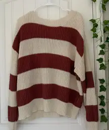 FAVLUX Cream and Brown Striped Sweater