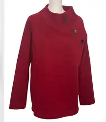 NEW Wine Red Super Soft Cozy Asymmetrical Button Fold Down Collar Sweatshirt Top