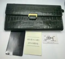 Yves Saint Laurent Dark Green Crocodile Embossed Leather Long Wallet - Preowned