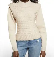 BlankNYC Cream Oatmeal Horizontal Cable Knit Crewneck Sweater XS NWT