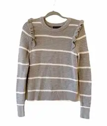 Banana Republic Gray Striped Ribbed Knit Sweater Size Small Ruffle Shoulder‎ S