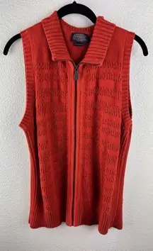 VTG Pendleton Womens Orange Knit Zip Vest Cardigan Sweater XL Cotton Rust Preppy