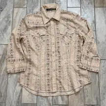 NEW DKNY Jeans women's large snap button-down 3/4 sleeve shirt