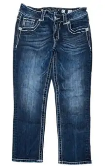 Miss‎ Me JB5151P55 Mid Rise Boyfriend Capri Dark Wash Blue Jeans sz 25