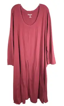 Roamans Plus Size 3X 30W 32W Dress Tunic Full Length Red‎ Maroon Front Slit 508