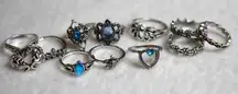 NWOT 12pc Set Stackable Silver Tone Blue Rhinestone Size 6 to 8.5 Rings