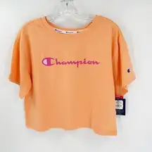 NWT Champion Logo Orange Spellout Cropped Tee