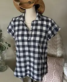 J. Crew polo pop over 100% cotton gingham checks short sleeve shirt blouse S​
