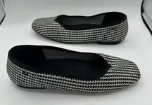 Vivaia Square-Toe V-Cut Flats (Margot 2.0) Black Houndstooth 39 (8.5)