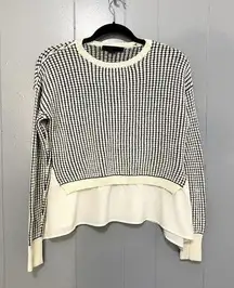 Alexander Wang Black White Crewneck Waffle Knit Layered Ruffle Sweater S