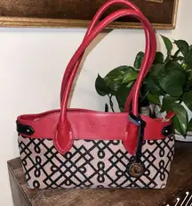 Spartina 449 Linen & Leather Handbag, Geometric‎ Print East West Black Red & Tan