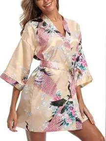 WitBuy Women's Short Floral SilkyLightweight Sleepwear Satin robes NIP,champagne