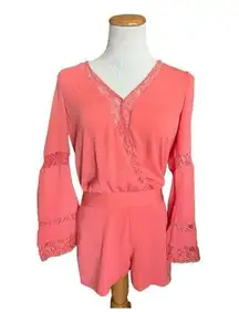 Womens Marciano by Guess Coral Bell Sleeve Lace Embellished Romper - Sz 2