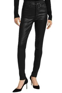 Express Super High Rise Coated Stretch Skinny Jeans Black Faux Leather Womens 27