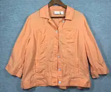 Chicos Orange‎ Linen Jacket Size 2 / Large Womens Lightweight Button-Down