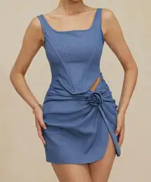 Micas 3D Flower Ruched Girly Tank Mid Wash Mini Denim Dress XL