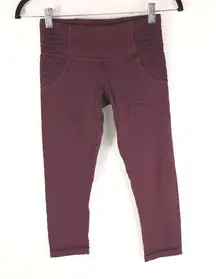 Lululemon Womens Wunder Under Leggings Cropped Pleated Sides Burgundy 4