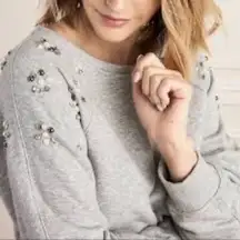 Stella & Dot Embellished Gray Sweatshirt Sz.S Rushed LS Faux Pearl Grommets