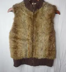 TIARA M Golden Creme Brown Fur Sweater Vest