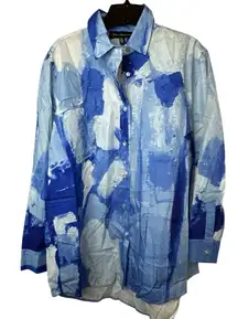 Claire Desjardins Blue Abstract Button-Up Shirt NWOT