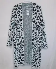 NWT Thyme & Honey Black White Fuzzy Eyelash Knit Open Front Longline Cardigan 