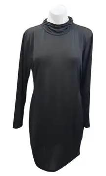 Boohoo Women's Black Long Sleeve Mock Neck Padded Shift Mini Dress Size 18
