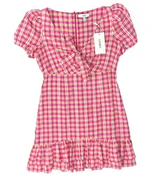 Likely Pink Yellow White Gingham Tie Front Ruffle Kai Mini Dress size 10 NEW Tag