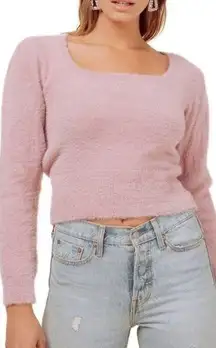 ASTR the Label Fuzzy Crop Sweater Blouse Top Lilac
