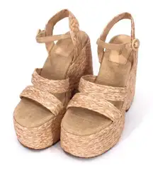 NEW Larroude Carmen 145mm Raffia Platform Sandals Size 9 Natural Beige Open Toe