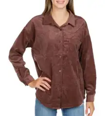No Comment Ribbed Button Up Long Sleeves Top Brown Juniors medium
