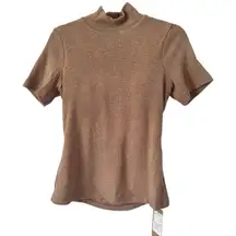 NWT OGL Soft Thermal Mockneck Short Sleeve Brami Top Brown Ribbed Pullover Large