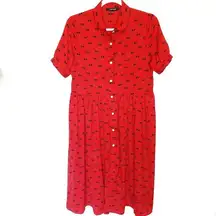 Lonyuash Womens Dress Size Medium Shirt Career Button-Up Red Eyeball Print Red