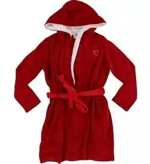 Victoria's Secret Red Embroidered VS 100% Polyester short Robe hood sz XS / S