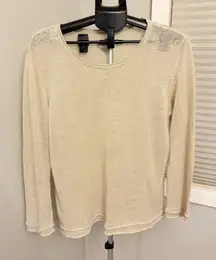 Chico's 100% Linen Long Sleeve Crewneck Pullover Sweater Coverup Beachy Size L