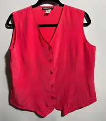 VTG 80s 90s 100% Silk‎ Hot Pink Vest Tank Sleeveless Top V Neck Womens L Retro