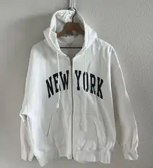 Brandy Melville John Galt White Front Zip Hoodie New York Graphic OS / M/L