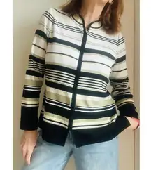 Misook Womens Zipper Cardigan Sweater Size Small Striped Business Casual