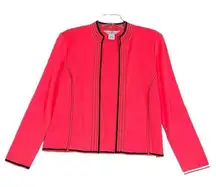 Ming Wang Cardigan Women Medium Bright Pink Black Open Front Preppy Grannycore